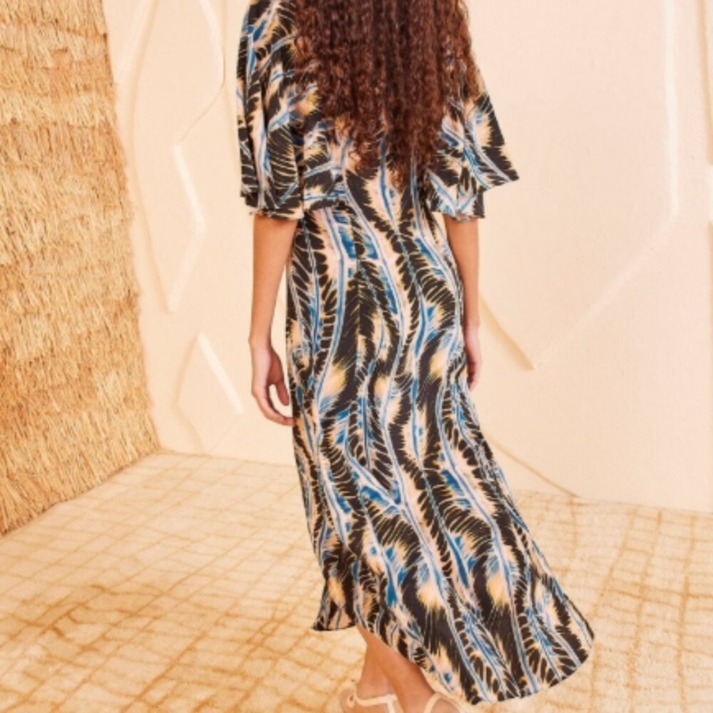 NWT SPRING 2025 ULLA JOHNSON Ines Puff Sleeves Silk Midi Dress in River S $690 - Picture 6 of 12